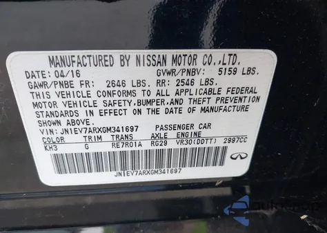 2016 Infiniti Q50 3.0T Premium from USA, damaged, VIN JN1EV7ARXGM341697
